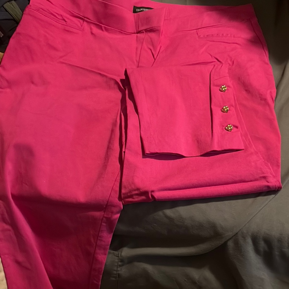 Bright Pink capris with Gold Button Accents